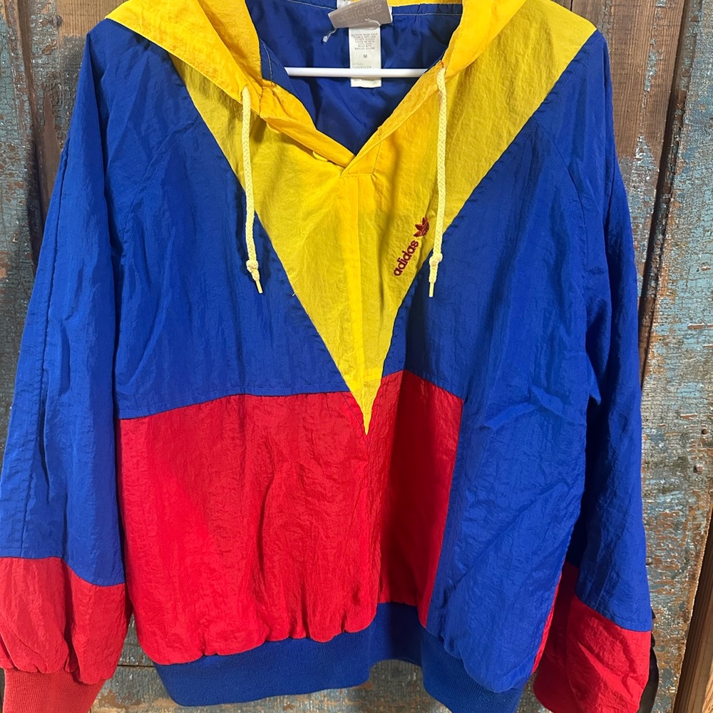 Men's Vintage Tri-color Adidas Windbreaker Pullover Medium